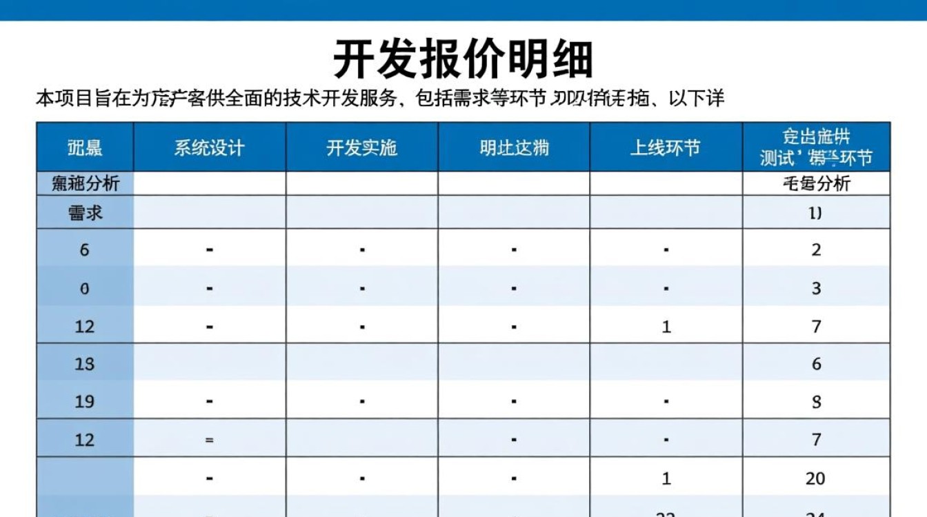 技术开发报价明细表中，各项技术服务的具体成本构成及定价标准是怎样的？